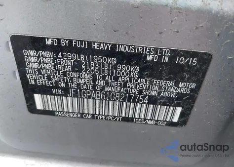 2016 Subaru Impreza 2.0I Premium from USA, damaged, VIN JF1GPAB61G8217754
